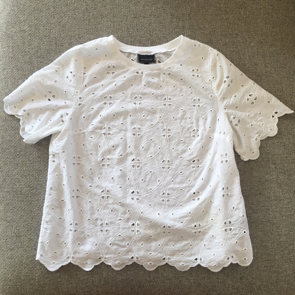 Who What Wear Short Sleeve Eyelet Blouse White